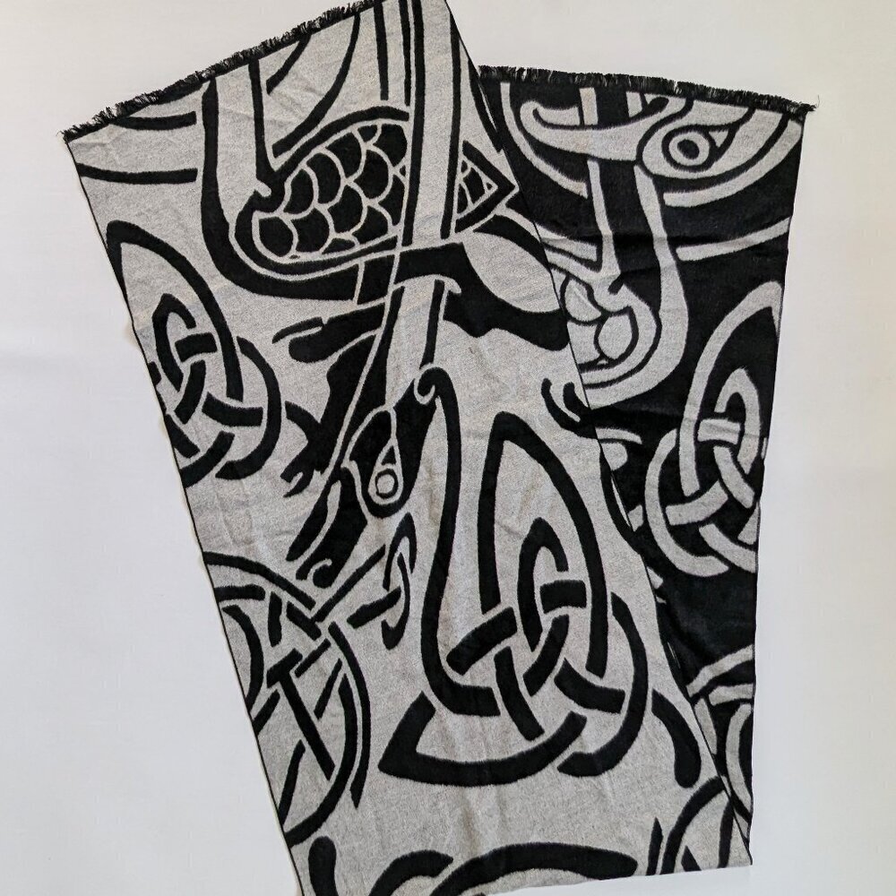 The Book Of Kells Reversible Celtic Winter Scarf Grey And Black - Picture 2 of 8